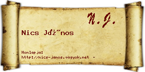 Nics János névjegykártya